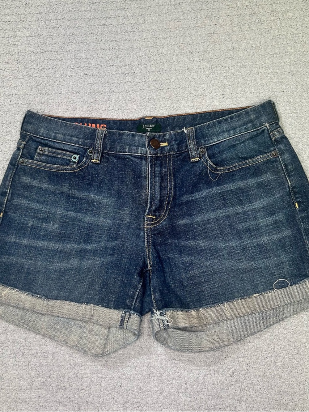 J. Crew Hipslung Mid Rise Dark Blue Denim Rolled Hem Women's Shorts Sz 4 Summer